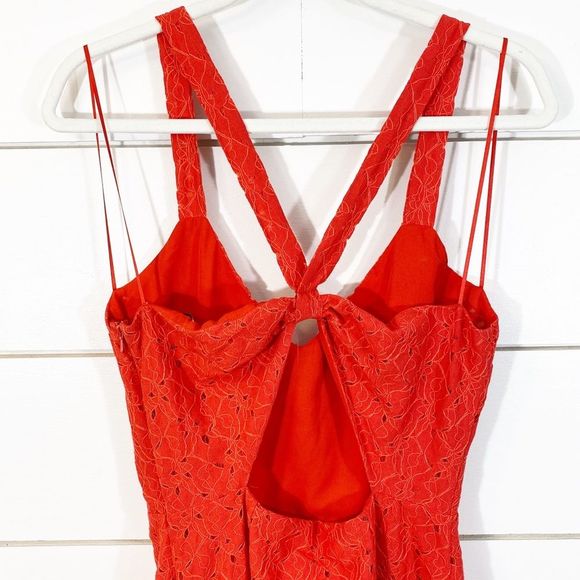 J.O.A. Melodrama Red Lace Wrap Front Midi Dress - Picture 5 of 8